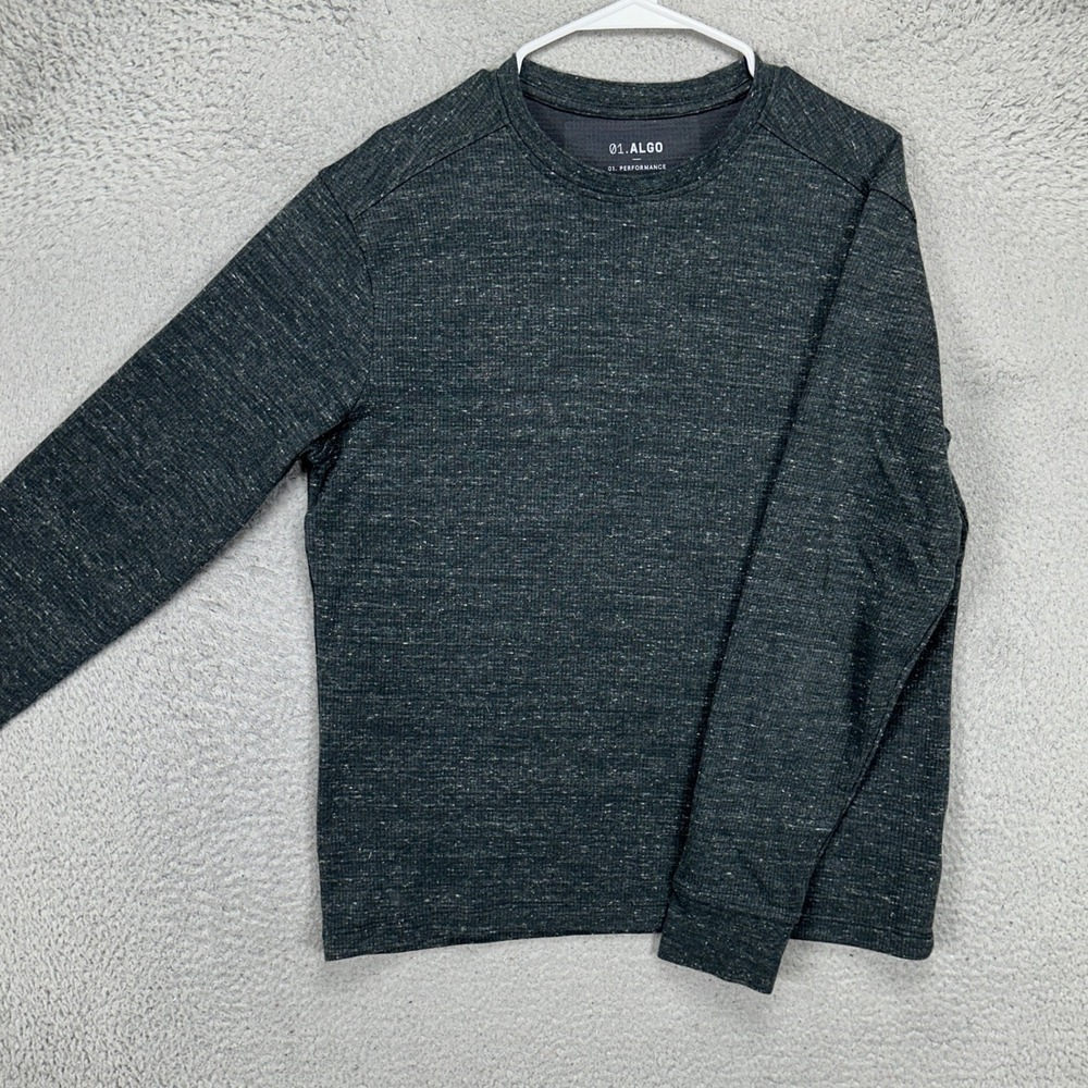Algo Performance Mens Thermal Sweater Large Grey Heather Waffle Knit Crew Neck